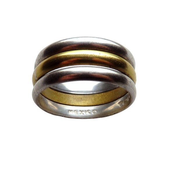 Vintage Taxco Mexico Sterling Silver Unisex Triple Band Ring TC-04 Size 9.75 - Picture 6 of 7